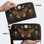 Moth And Moon Print - Leather Wallet