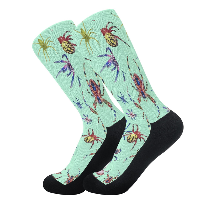 Green Spider Print - Crew Socks