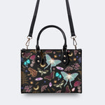 Fluorescent Moth And Botanical Print - Leather Handbag