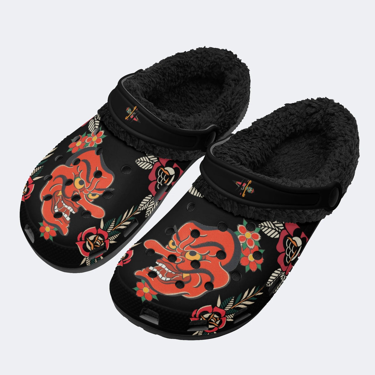 Tenggu Mask Print - Fur Lined Slippers/Sandals