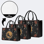 Dark Retro Moon Cat And Moth Print - Leather Handbag