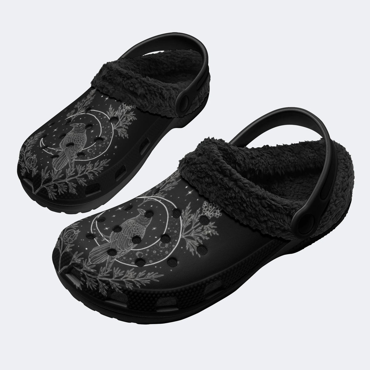 Gothic Crow Moon Witchy - Fur Lined Slippers/Sandals
