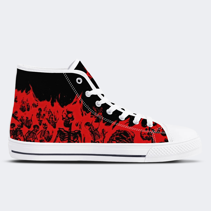 Unisex Fire Skull Print - High Top Canvas