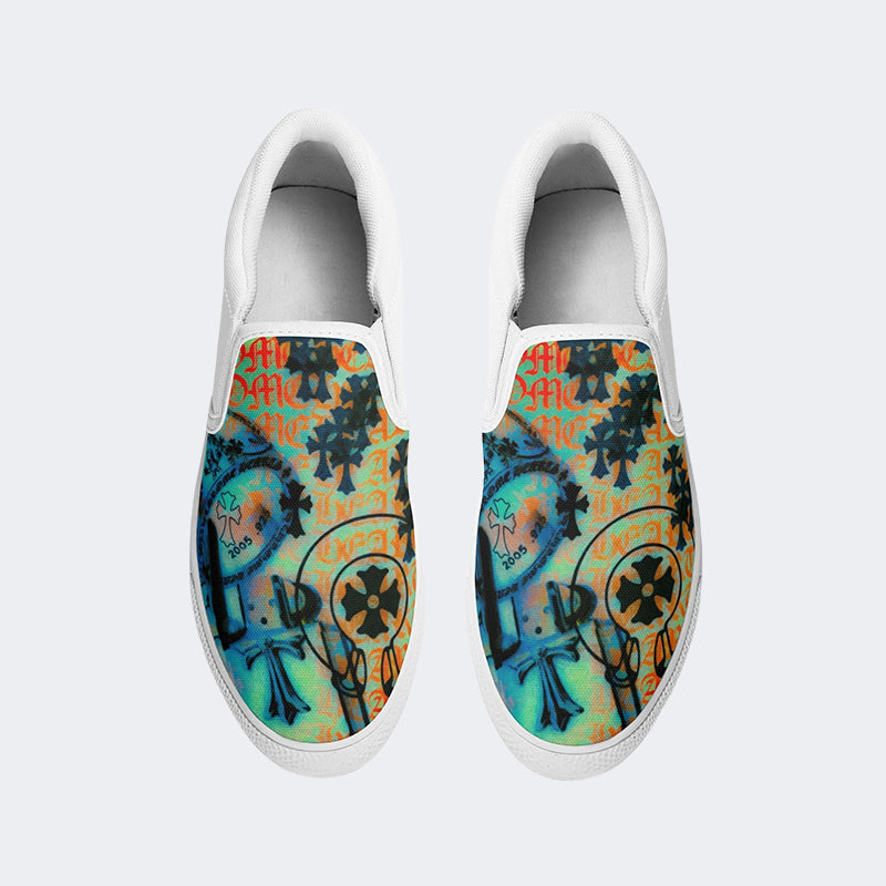 Vintage Cross Print - Slip On Shoes