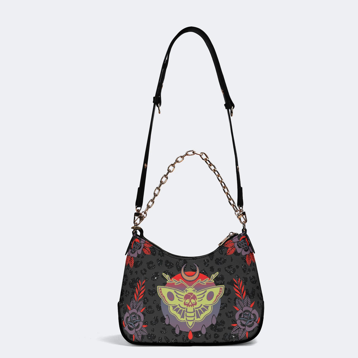 Classic Death Moth Print - Leather Crossbody Bag