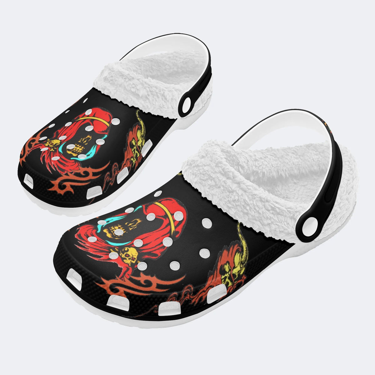 Horror Skull Print - Fur Lined Slippers/Sandals