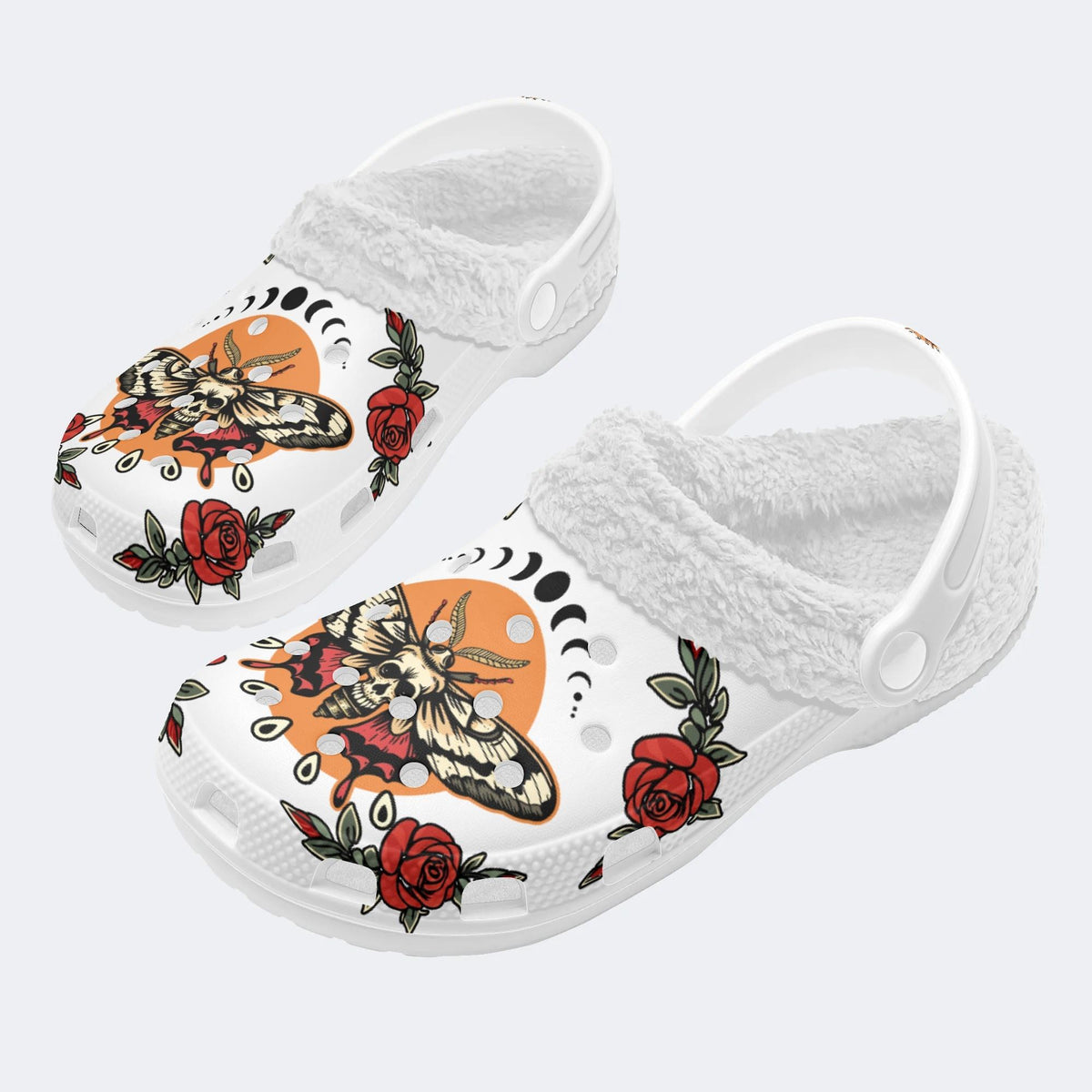 Rose Death Moth Art Print - Fur Lined Slippers/Sandals