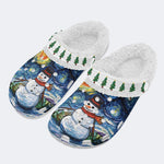 Snowman Starry Night Print - Fur Lined Slippers