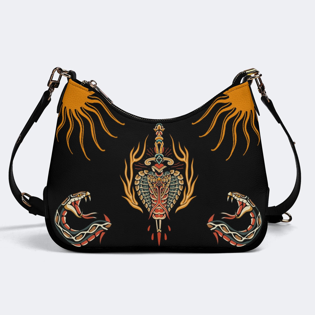 Horror Sword Snake Print - Leather Crossbody Bag