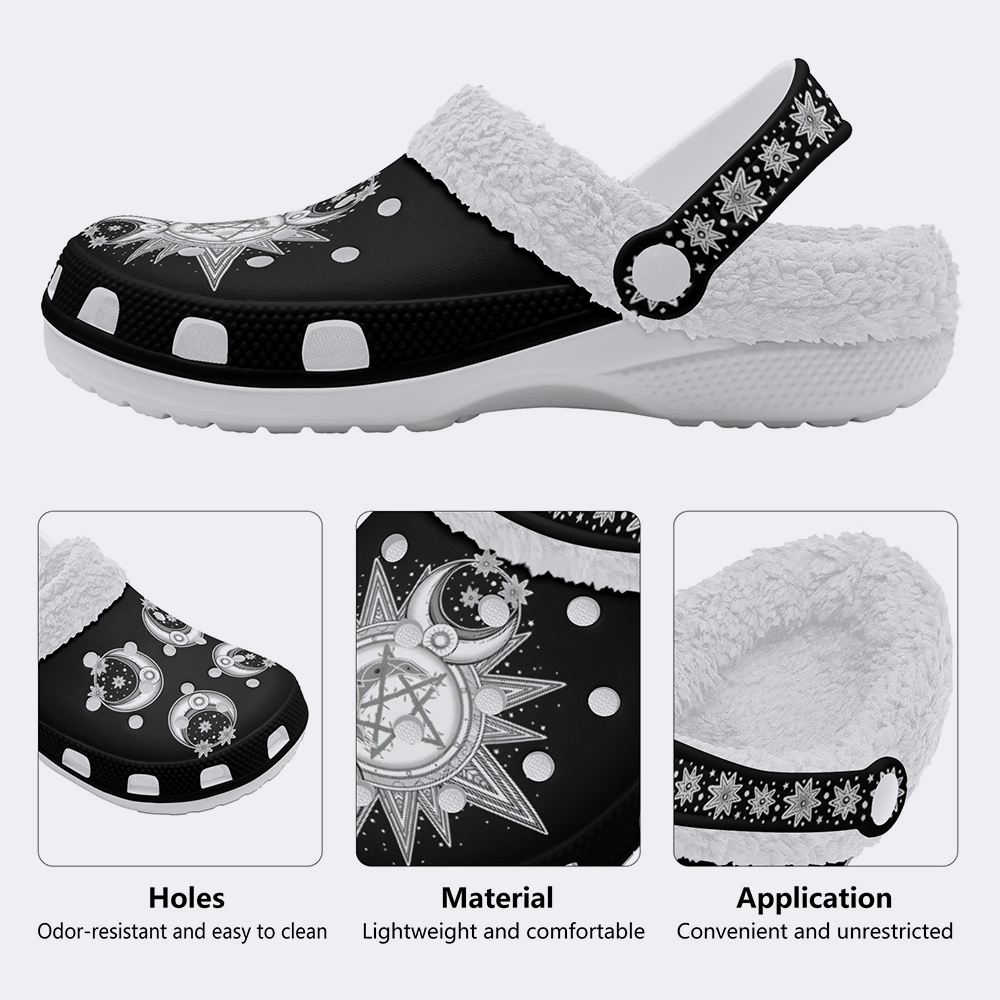 Pentagram Triple Moon - Fur Lined Slippers/Sandals