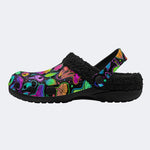 Psychedelic Colors Mushrooms Print - Fur Lined Slippers/Sandals