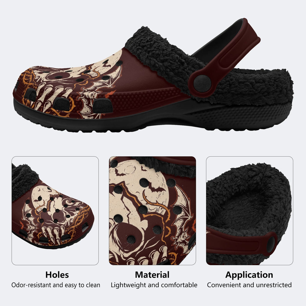 Moon Bat Thorn Skull - Fur Lined Slippers/Sandals