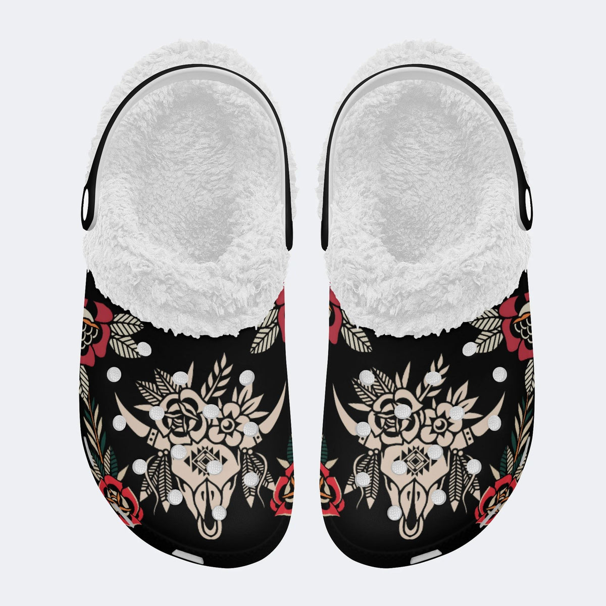 Bull Skull Art Print - Fur Lined Slippers/Sandals