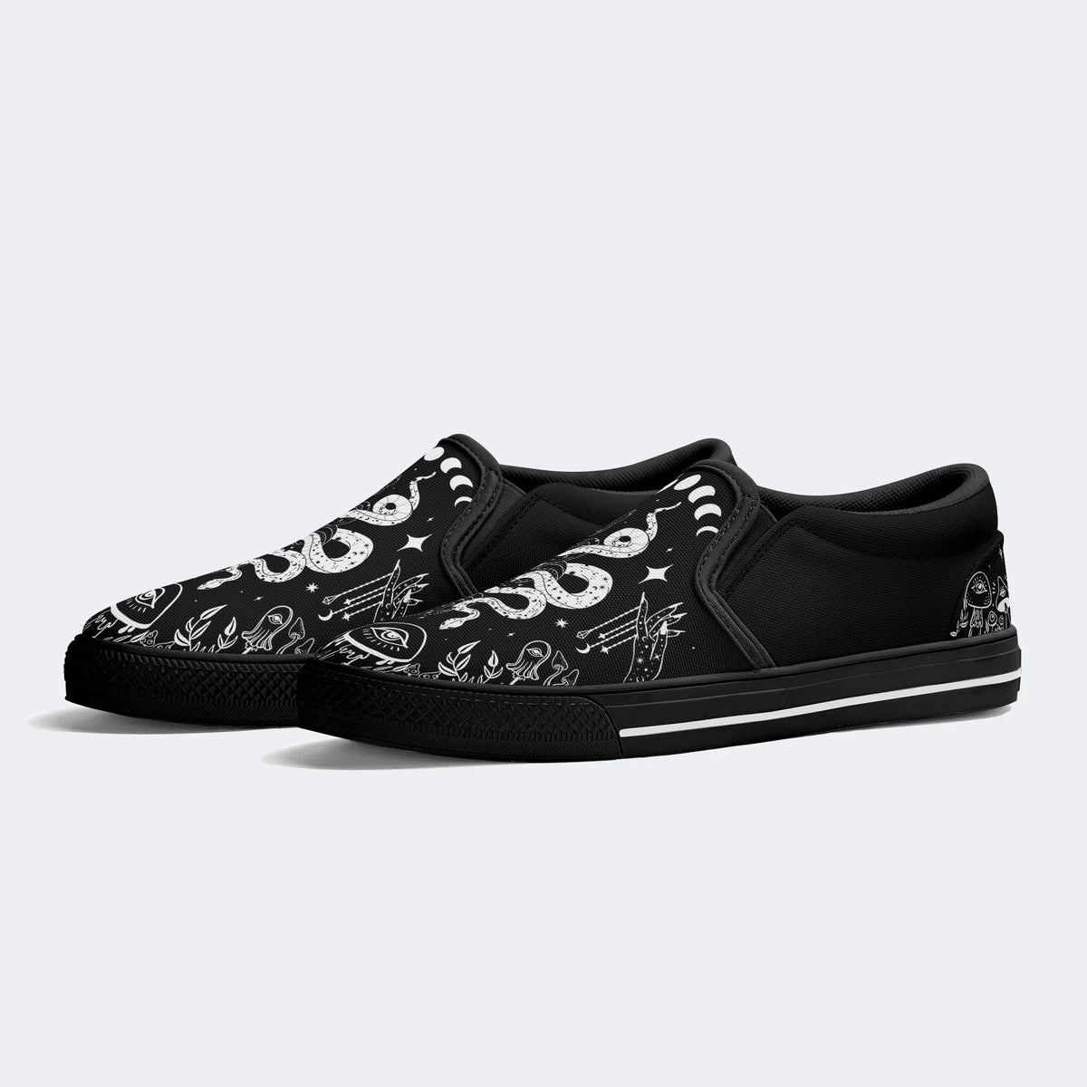 Classic Black And White Snake Print - Slip On Shoes