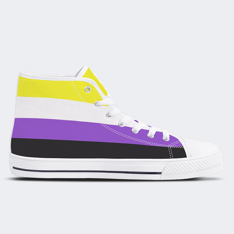 Nonbinary Pride Flag High Top Canvas Shoes