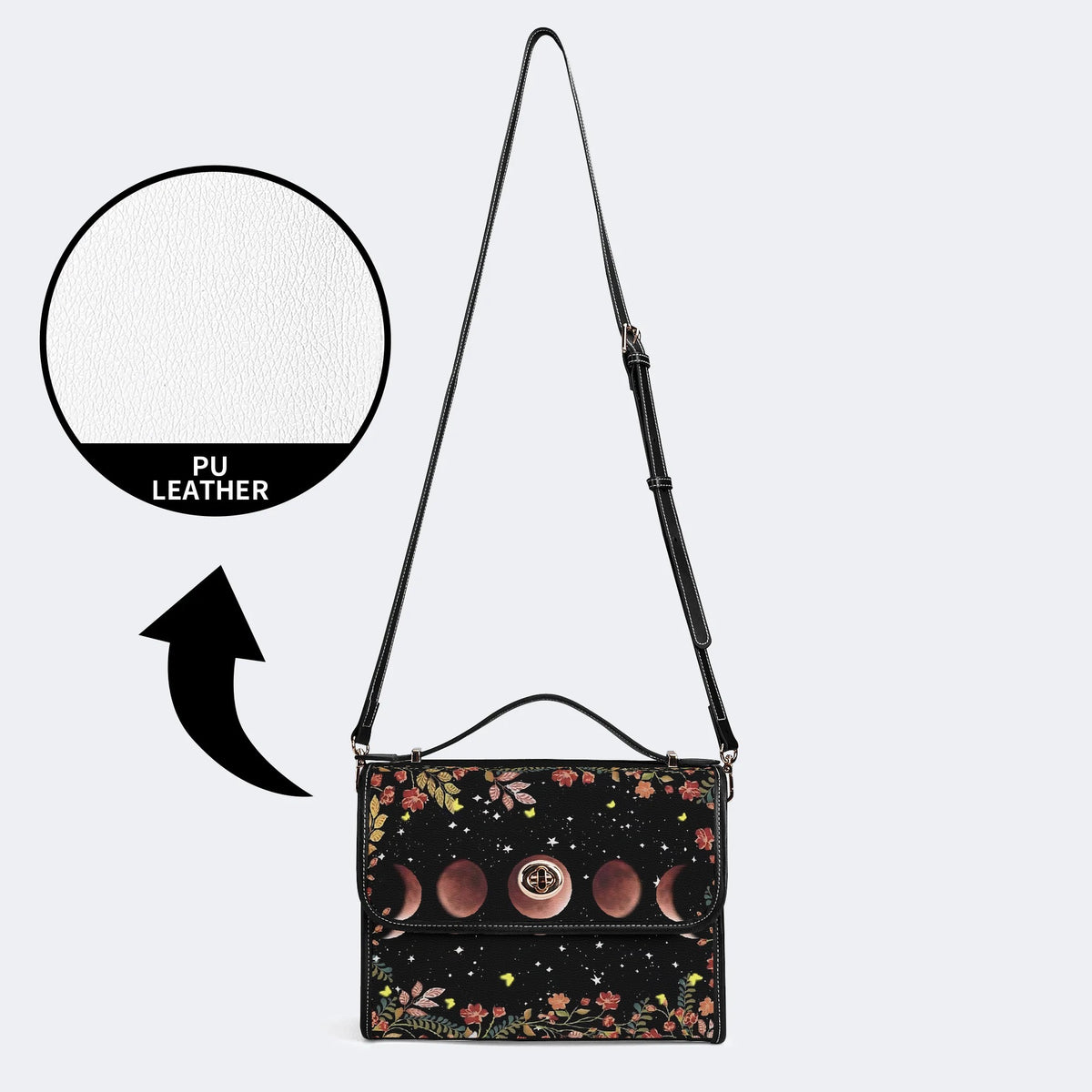 Night Sky Floral Vintage Print - Leather Satchel Bag