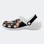 Vintage Butterfly Floral Print - Fur Lined Slippers/Sandals