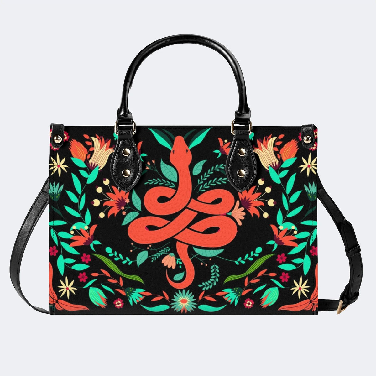 Red Snake Print - Leather Handbag