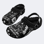 Black White Punk Text - Fur Lined Slippers/Sandals
