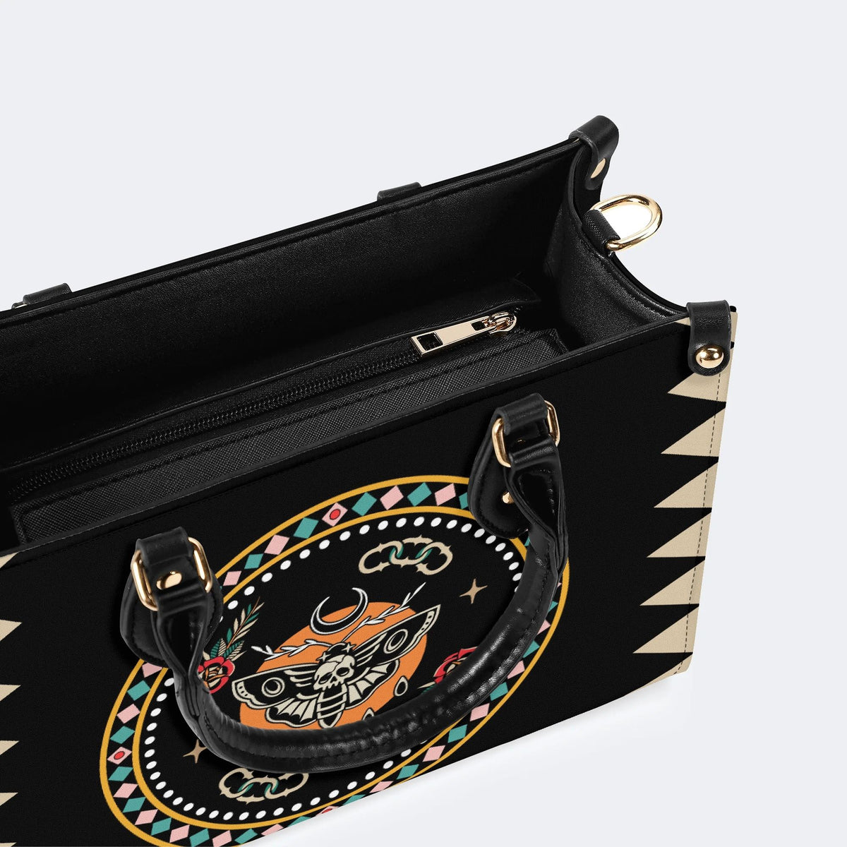 Death Moth Vintage Print - Leather Handbag