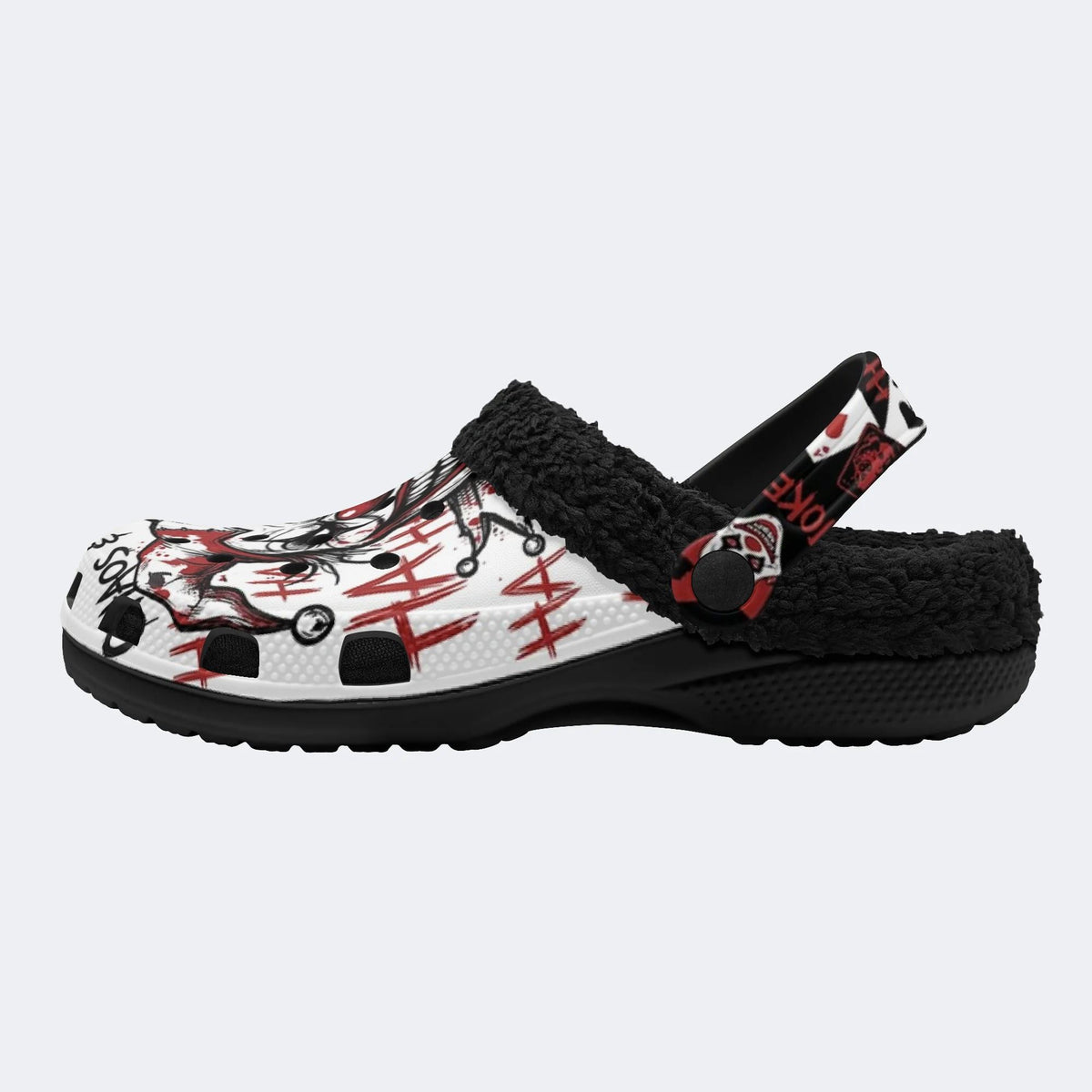Gothic Evil Clown Playing Cards Blood Splatter - Fur Lined Slippers/Sandals
