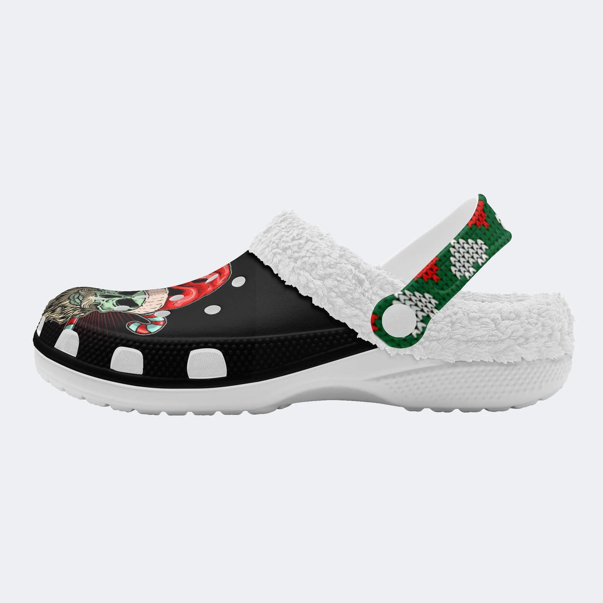 Skull Santa Print - Fur Lined Slippers/Sandals