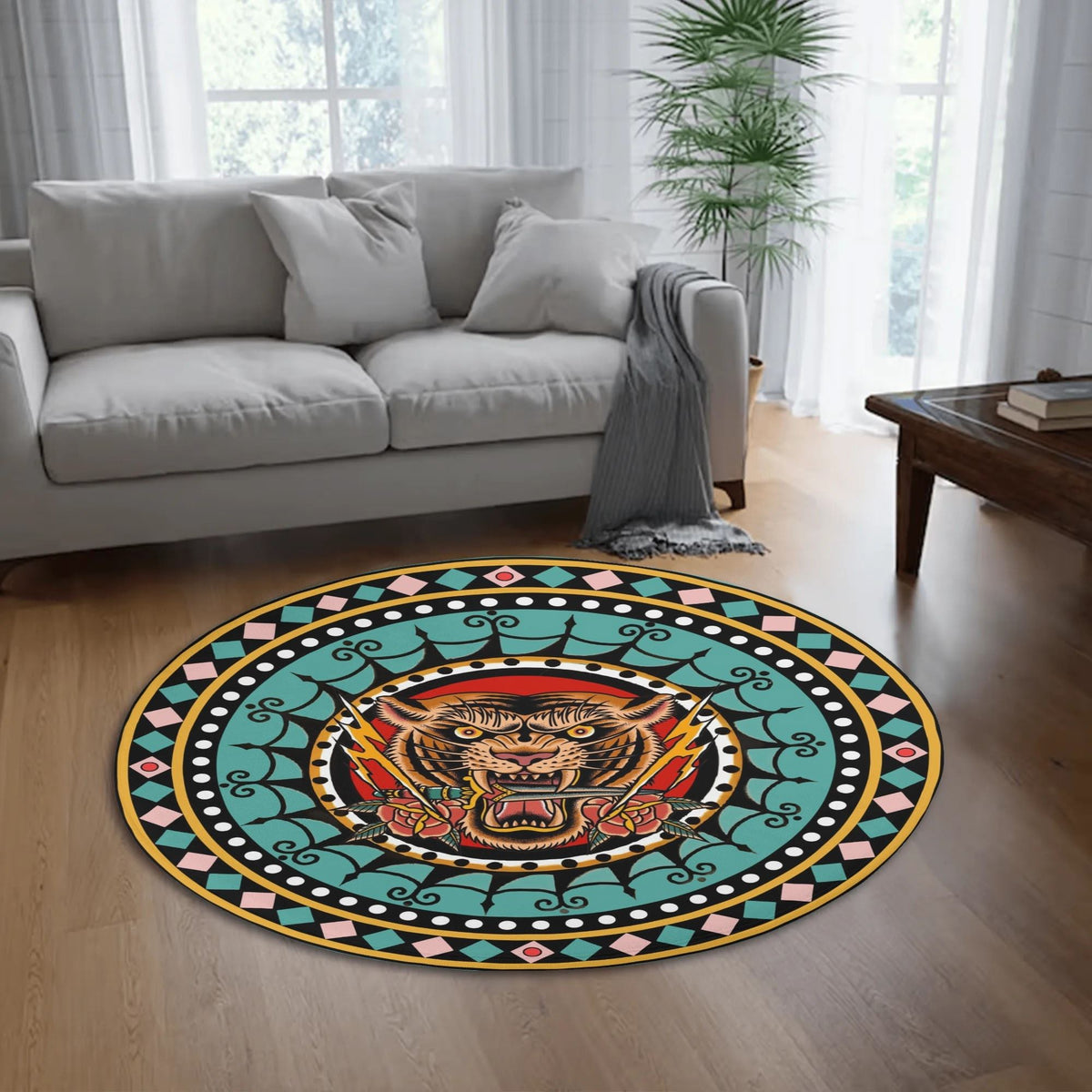Vintage Tiger And Sword Print - Floor Mat