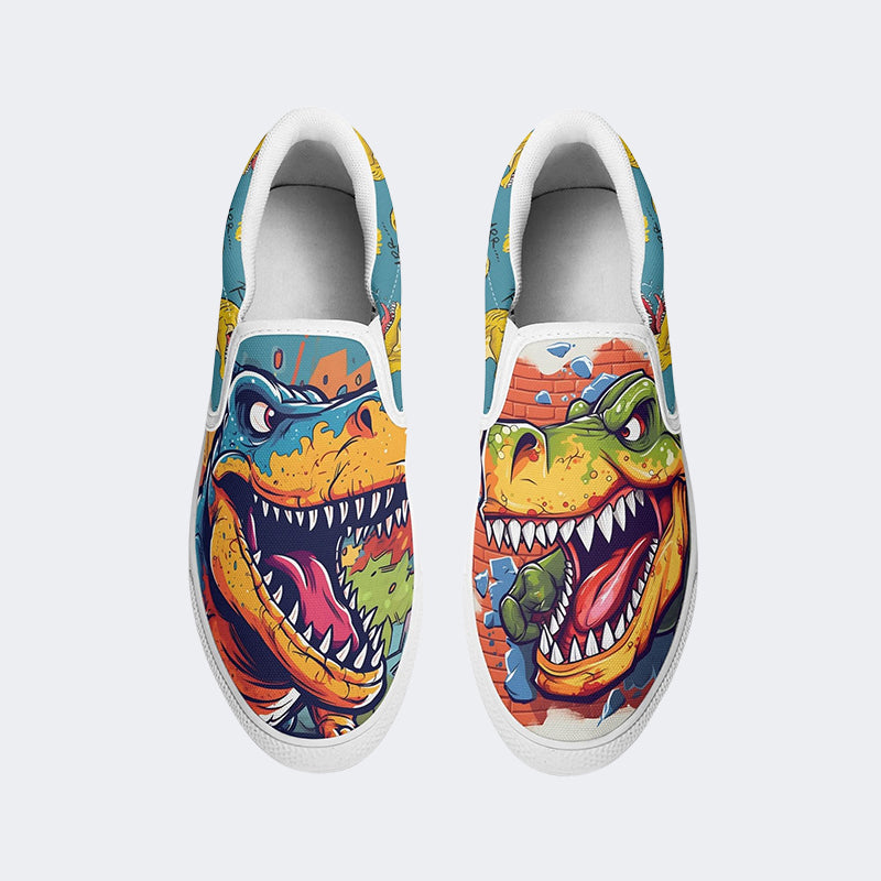 Unisex Dinosaur Print - Slip On Shoes