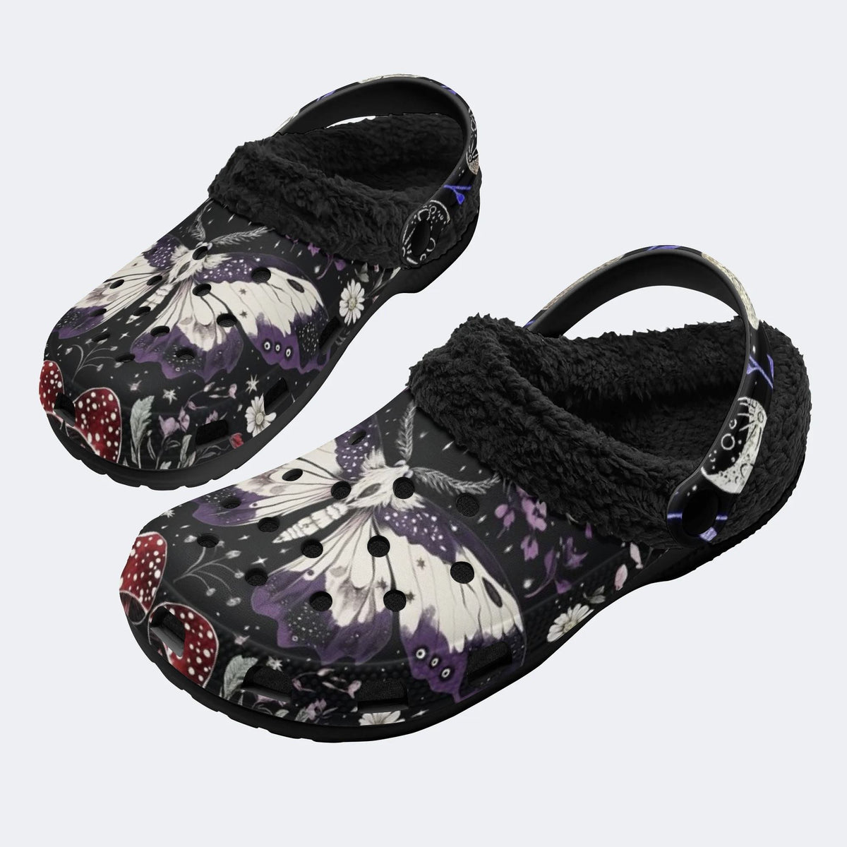 Gothic Witchy Death Moth - Fur Lined Slippers/Sandals