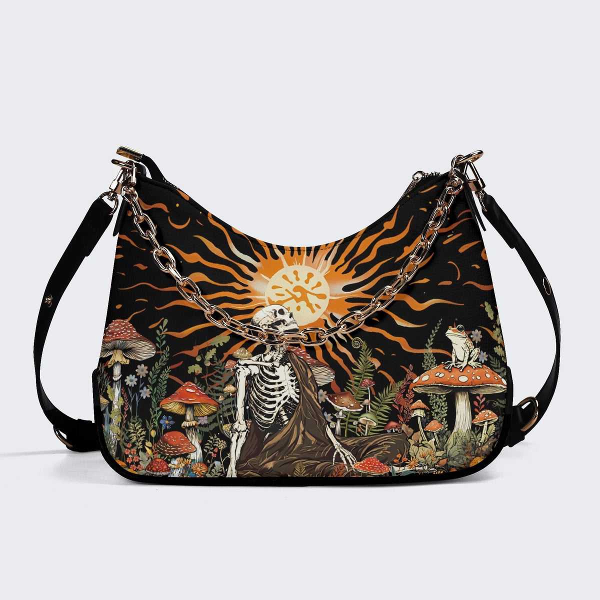 Sun Over The Mushroom Bush - Leather Crossbody Bag