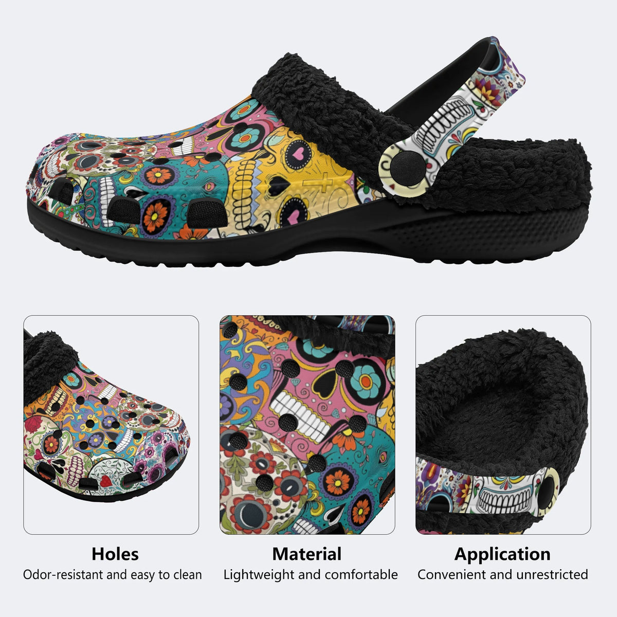 Unisex Skull Graffiti Art Print - Fur Lined Slippers/Sandals