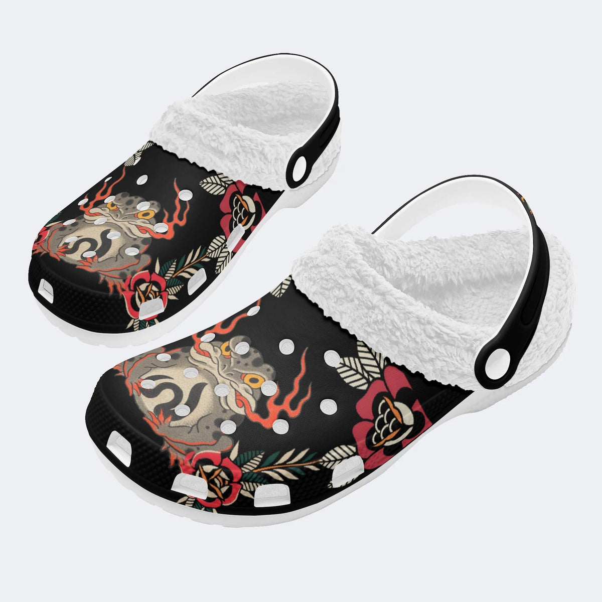 Japanese Style Frog Print - Fur Lined Slippers/Sandals