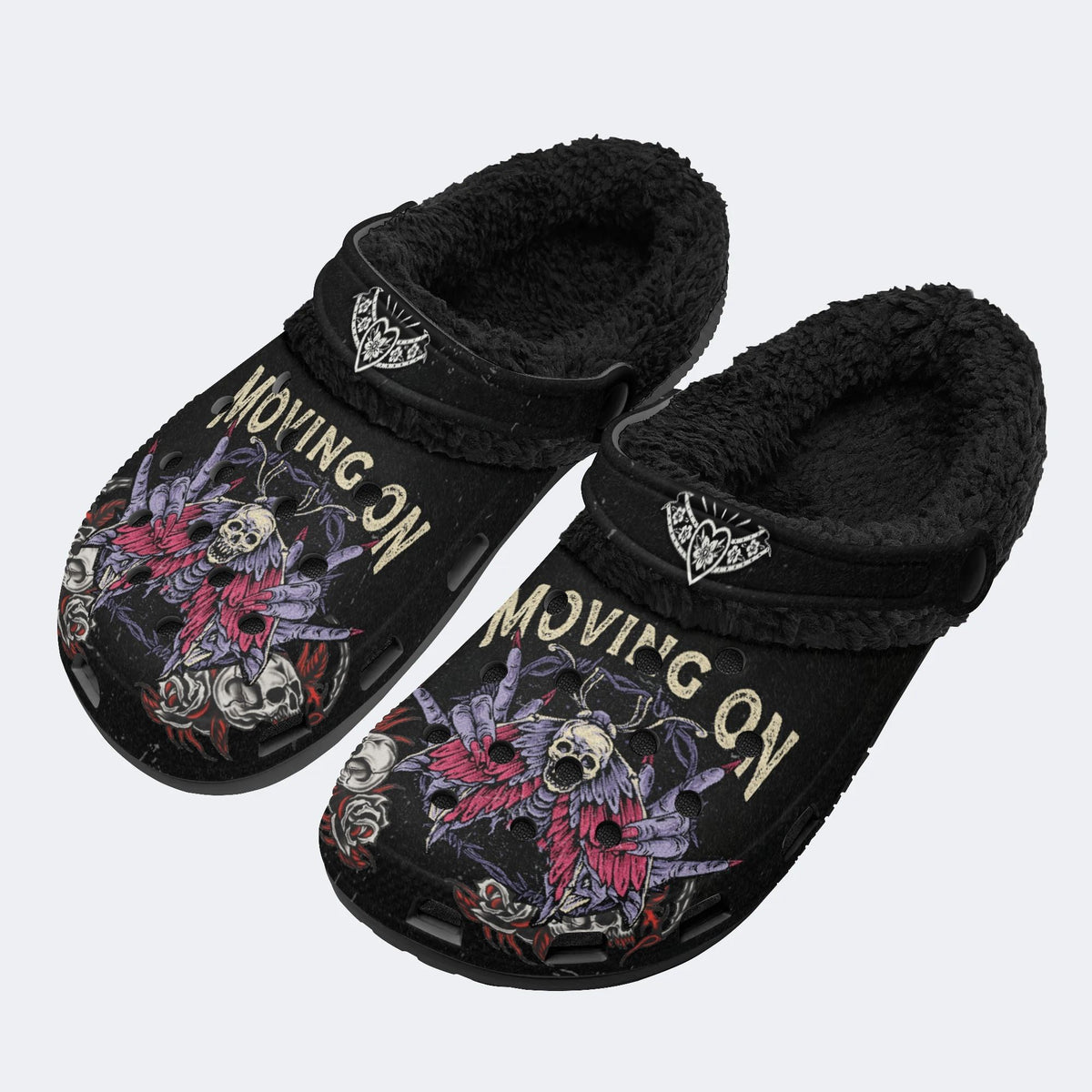 Skull Gothic Print - Fur Lined Slippers/Sandals