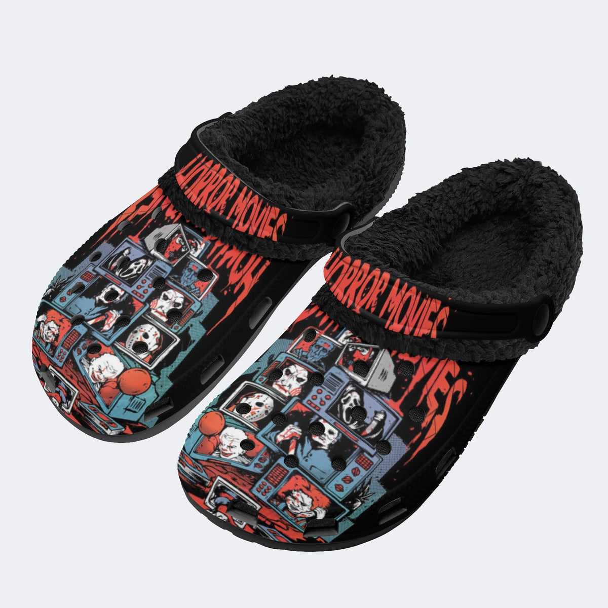 Retro Horror Collage - Fur Lined Slippers/Sandals