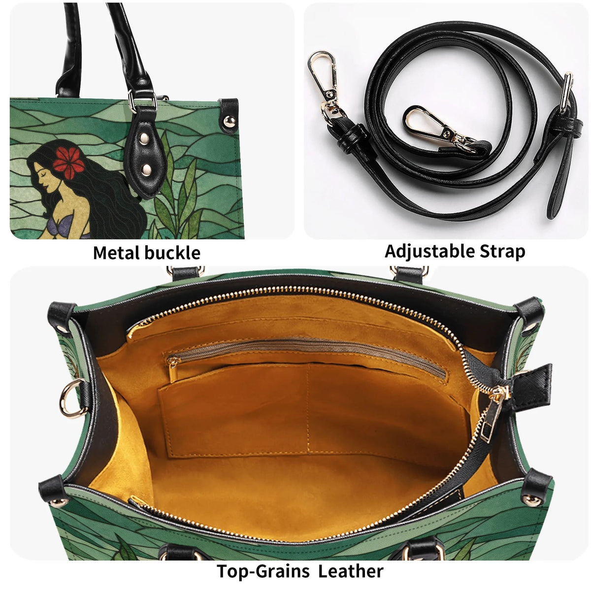 Mermaid Under The Sea - Leather Handbag