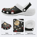 Moth And Moon Print - Fur Lined Slippers/Sandals