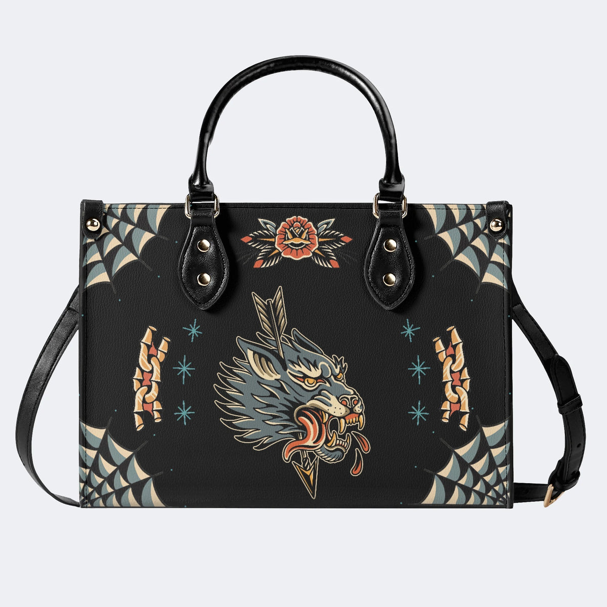 Wolf Vintage Print - Leather Handbag