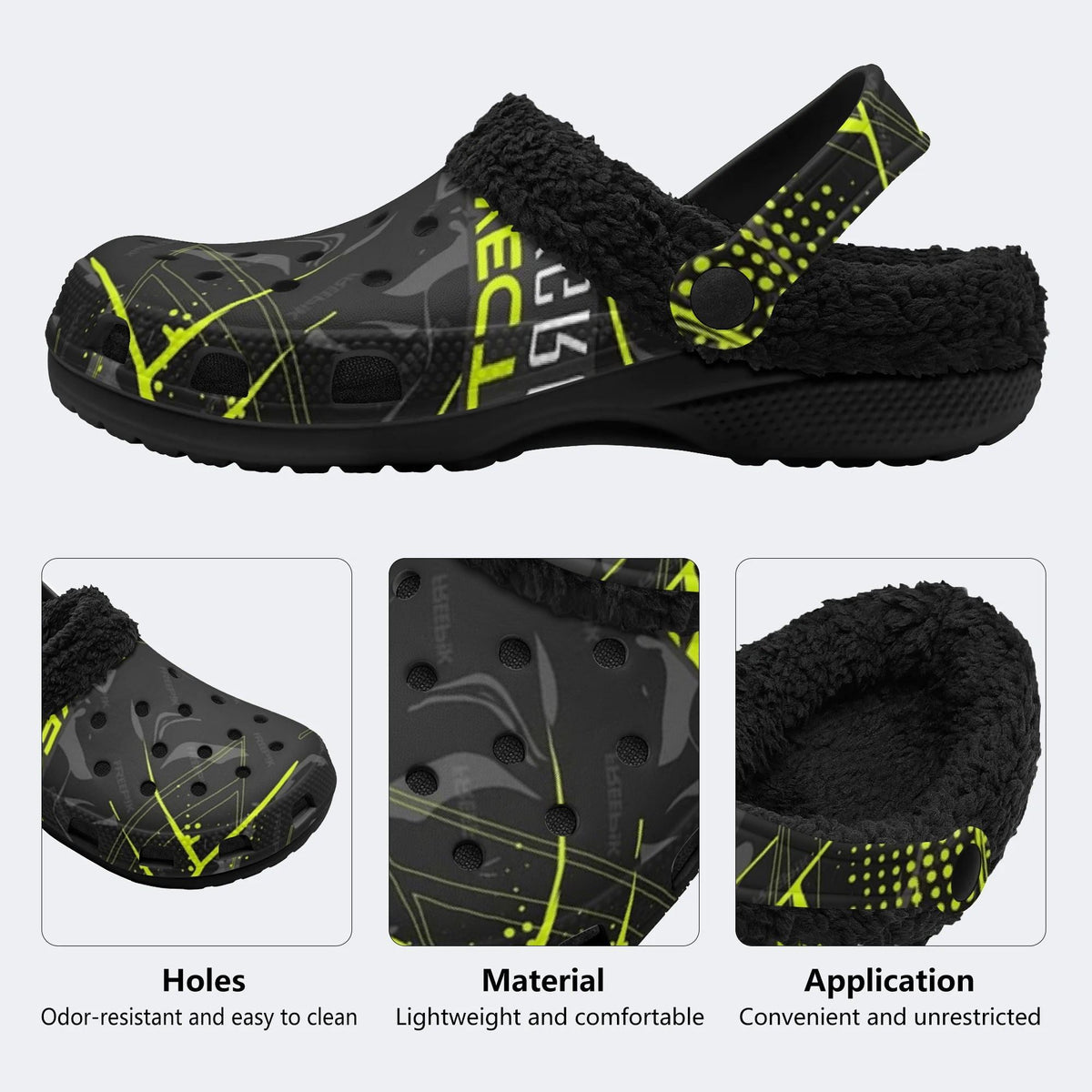 Tech Geometric Print - Fur Lined Slippers/Sandals