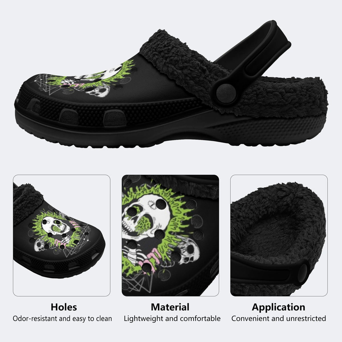 Punk Bone Skull - Fur Lined Slippers/Sandals
