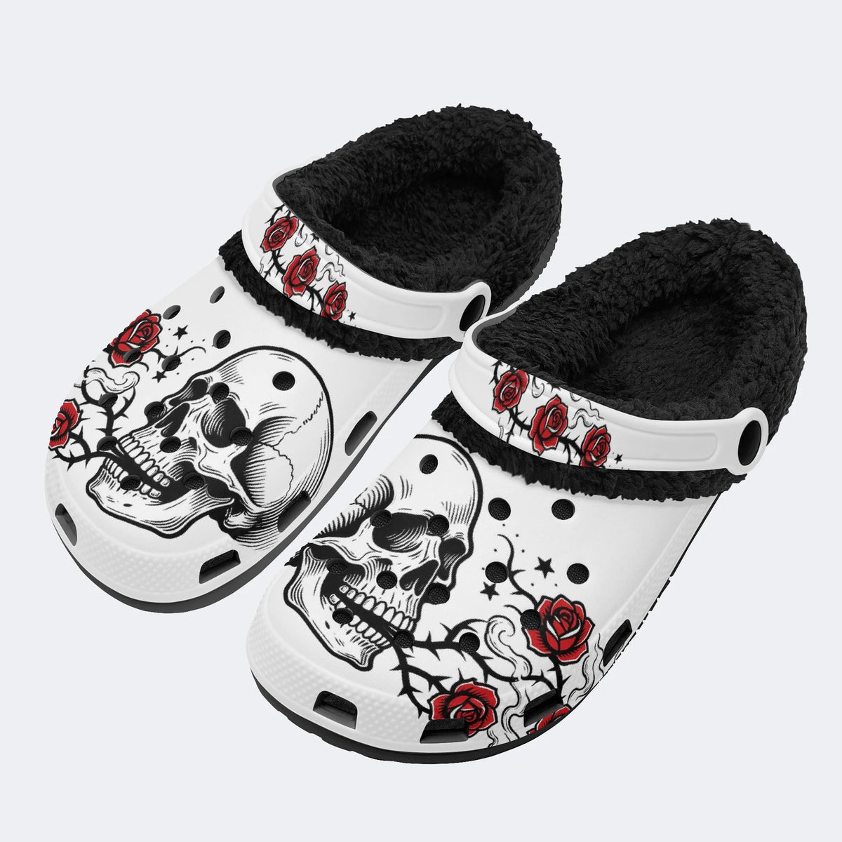 Gothic Skull Rose - Fur Lined Slippers/Sandals