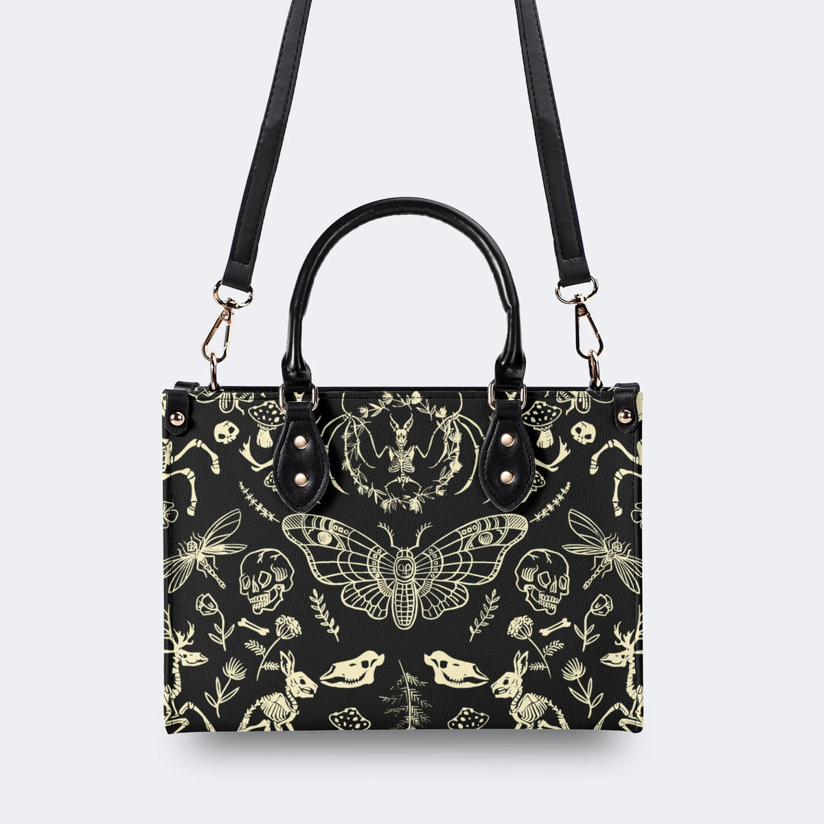 Dark Cottagecore Forest Animal Bones Print - Leather Handbag