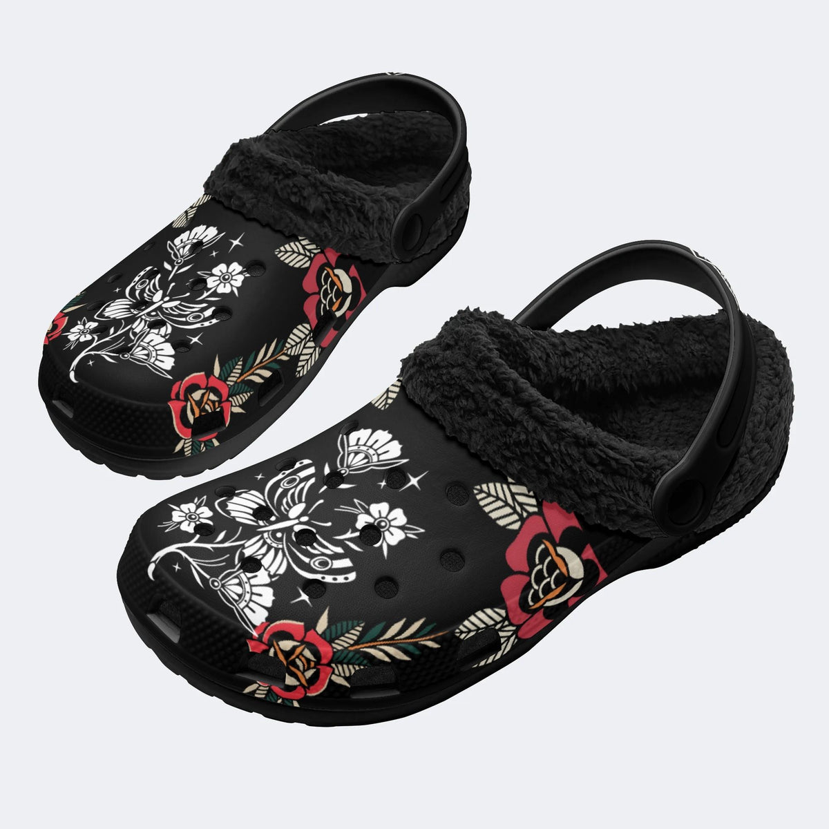 Butterfly&Flower Art Print - Fur Lined Slippers/Sandals