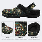 Skull And Moth Print - Fur Lined Slippers/Sandals