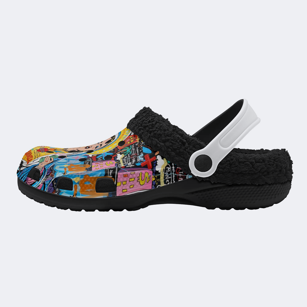 Unisex Christ Mary Graffiti Art Print - Fur Lined Slippers/Sandals