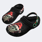 Skull Santa Print - Fur Lined Slippers/Sandals