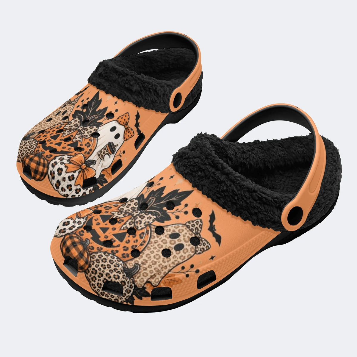 Leopard Pumpkin Ghost - Fur Lined Slippers/Sandals