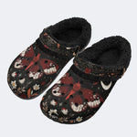 Dark Floral Moon Moth - Fur Lined Slippers/Sandals