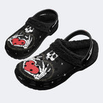 Retro Skull Heart Print - Fur Lined Slippers/Sandals