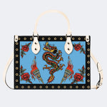 Vintage Torch And Dragon Print - Leather Handbag