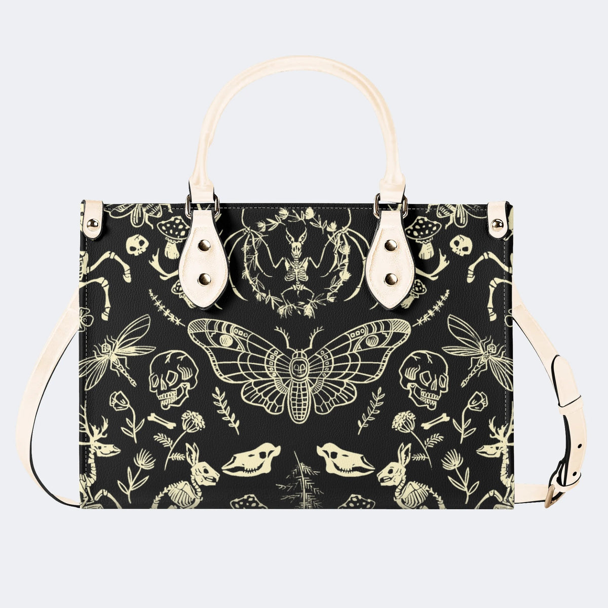 Dark Cottagecore Forest Animal Bones Print - Leather Handbag